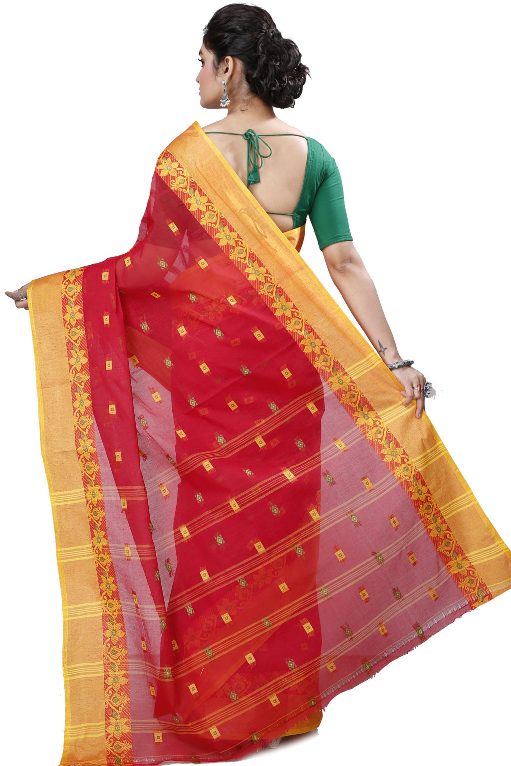 Red Pure Cotton Ramala Tant Saree (958)